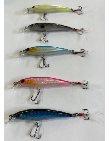 Set 5 Artificiali Minnow Traina con piumetta vari colori 9cm - 7gr