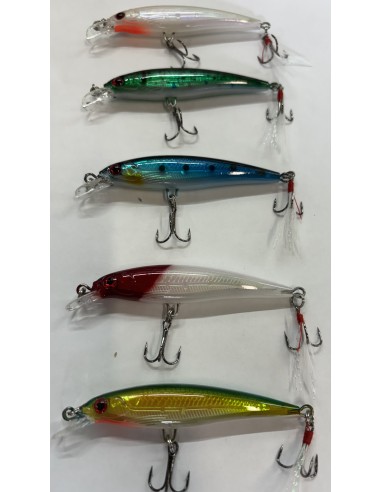 Set 5 Artificiali Minnow Traina con piumetta vari colori 9 cm - 7gr