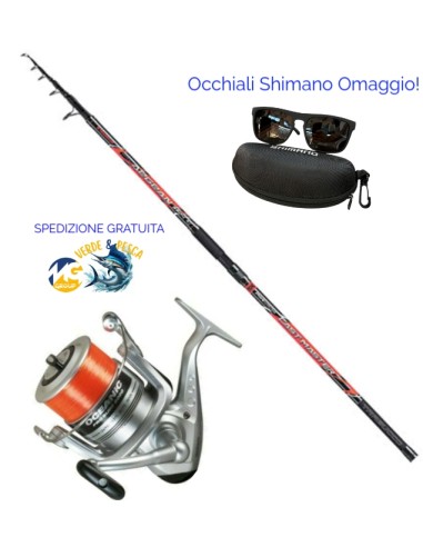 Kit Surfcasting Canna Trabucco Aegean 4,20mt 200gr + Mulinello Trabucco Oceanic 8000 + Occhiali Shimano Omaggio