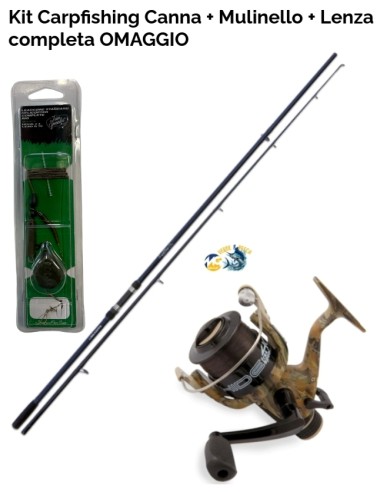 Kit Carpfishing Completo Canna Crucial Carp 3lb + Mulinello Vigor Hide 60 + Lenza Omaggio